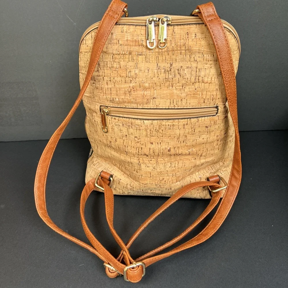 Portugal Cork Backpack Purse NWT Adjustable Straps Vegan Tile Print Boho Bag